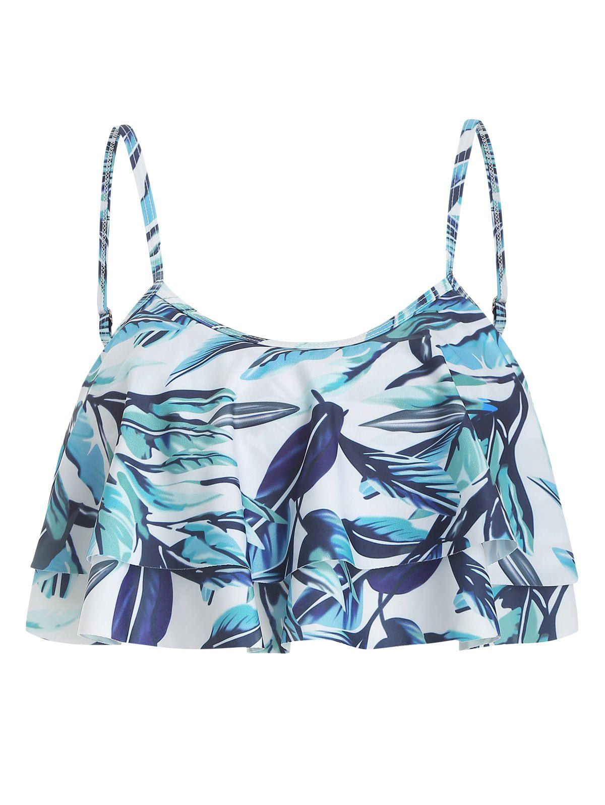 Flounce Floral Leaf Bikini Top, Multi-b