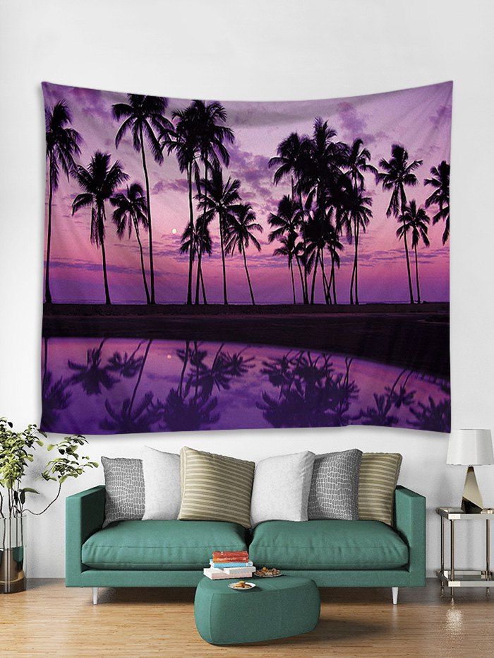 

Coconut Tree Print Wall Tapestry, Plum velvet