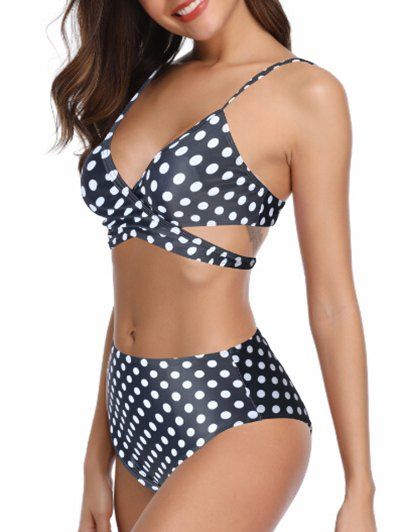 

Polka Dot Cami Wrap Bikini Set, Black