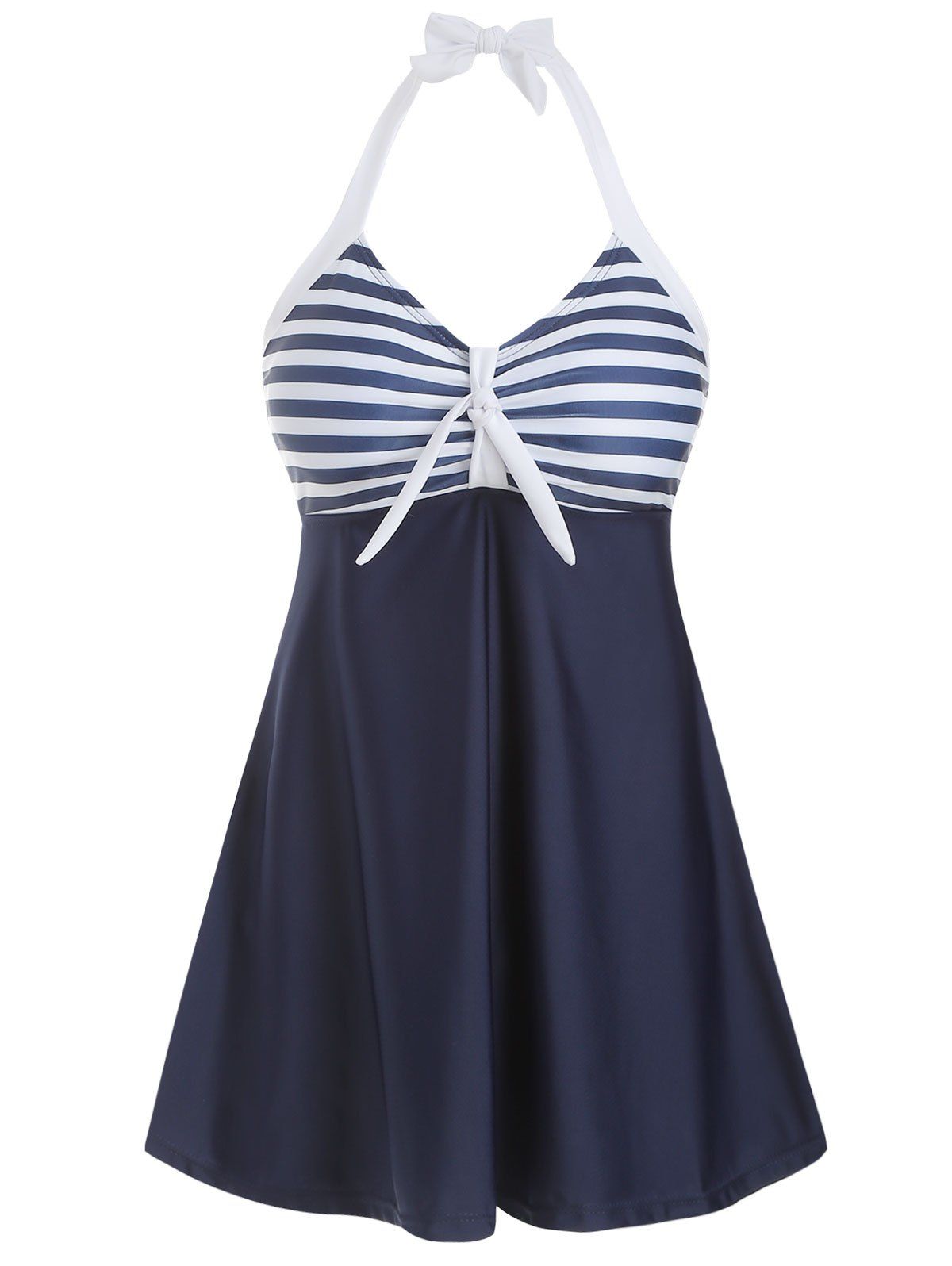 

Knot Striped Halter Tankini Set, Denim dark blue