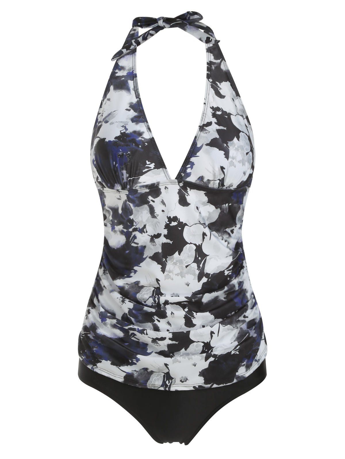 

Halter Ruched Floral Tankini Set, Multi-b