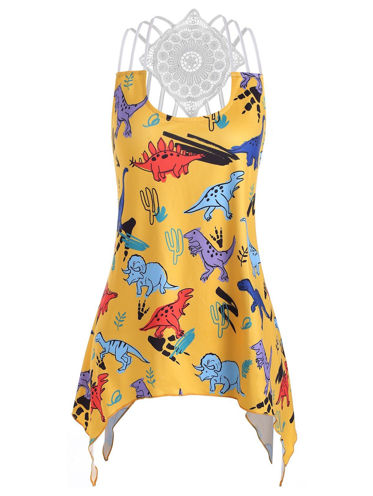 

Dinosaur Print Asymmetric Tank Top, Yellow