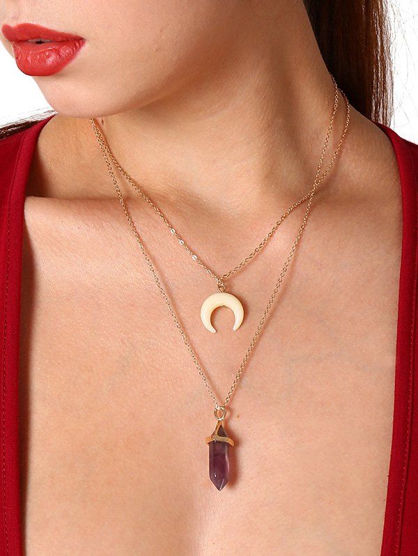 

Faux Crystal Crescent Layers Necklace, Gold