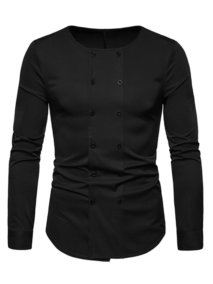 

Long Sleeves Double Buttons Shirt, Black