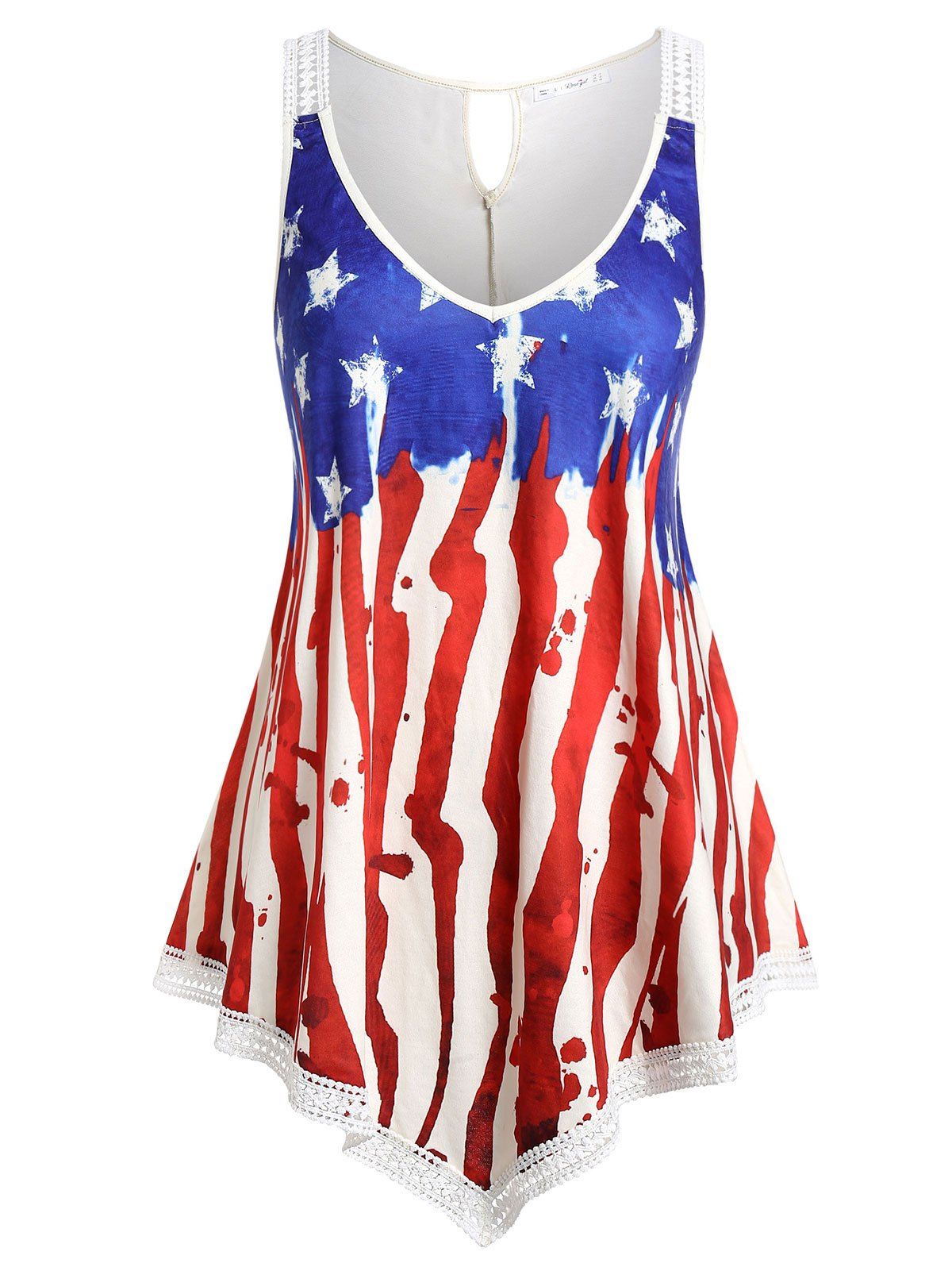

Plus Size American Flag Print Tank Top, Warm white