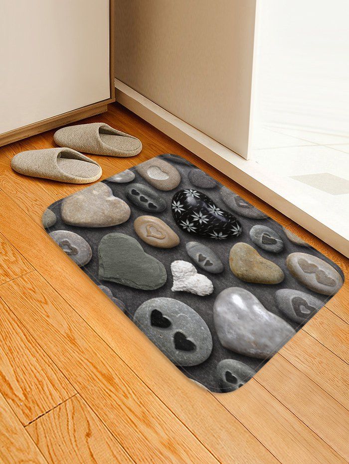 

Creative Heart Stone Print Area Rug, Gray