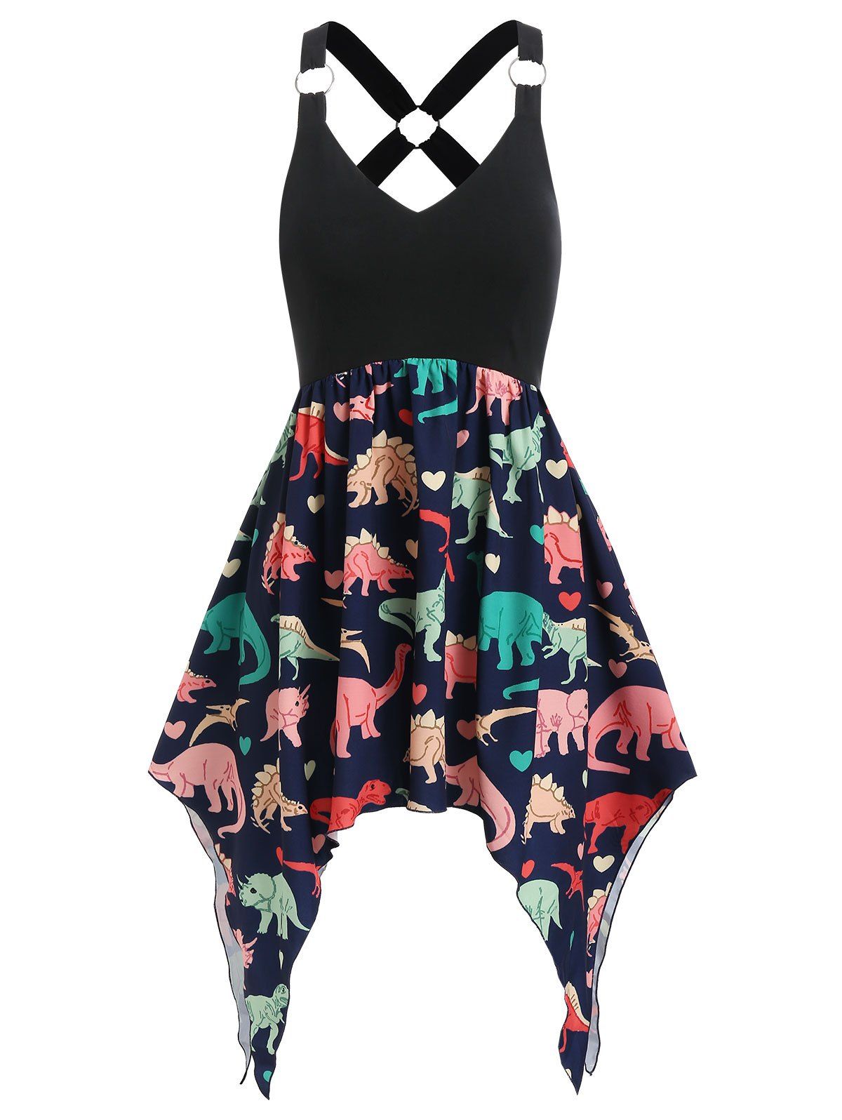 

Mini Printed Asymmetrical Dress, Black