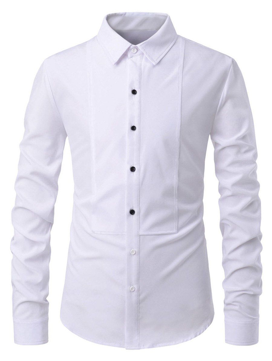 

Solid Color Button Up Turn-down Collar Shirt, White