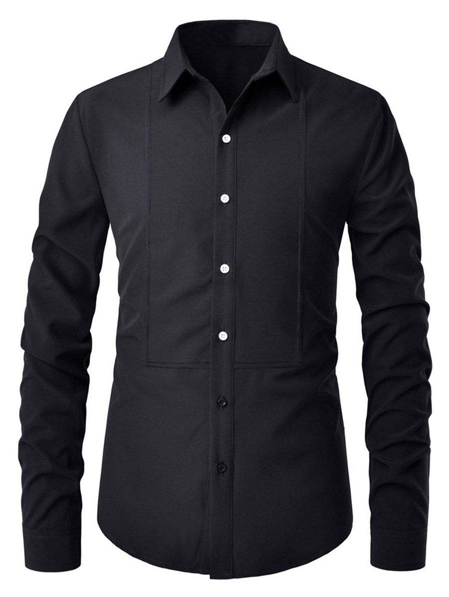 

Solid Color Button Up Turn-down Collar Shirt, Black