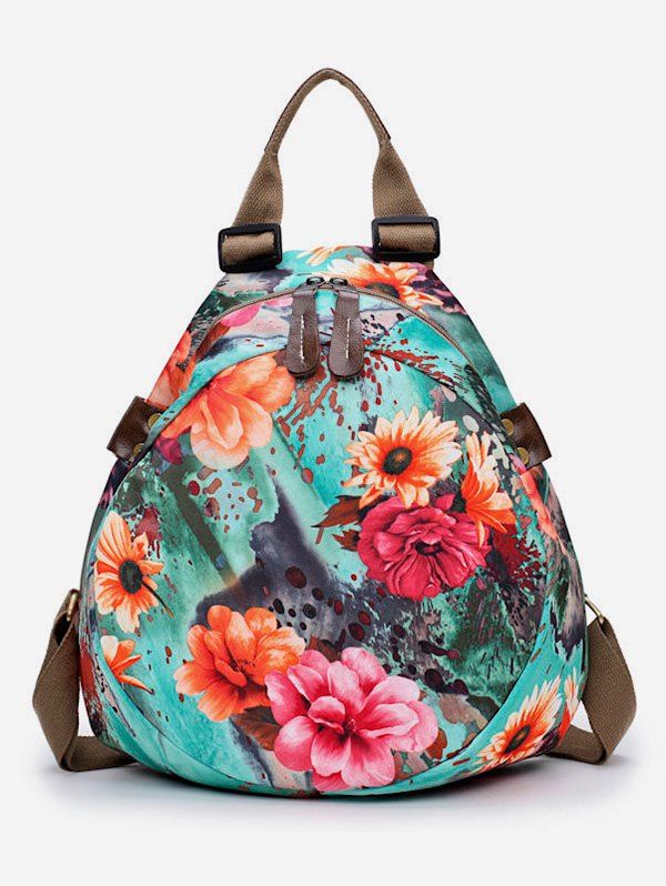 

Flower Print Casual Soft Backpack, Tron blue