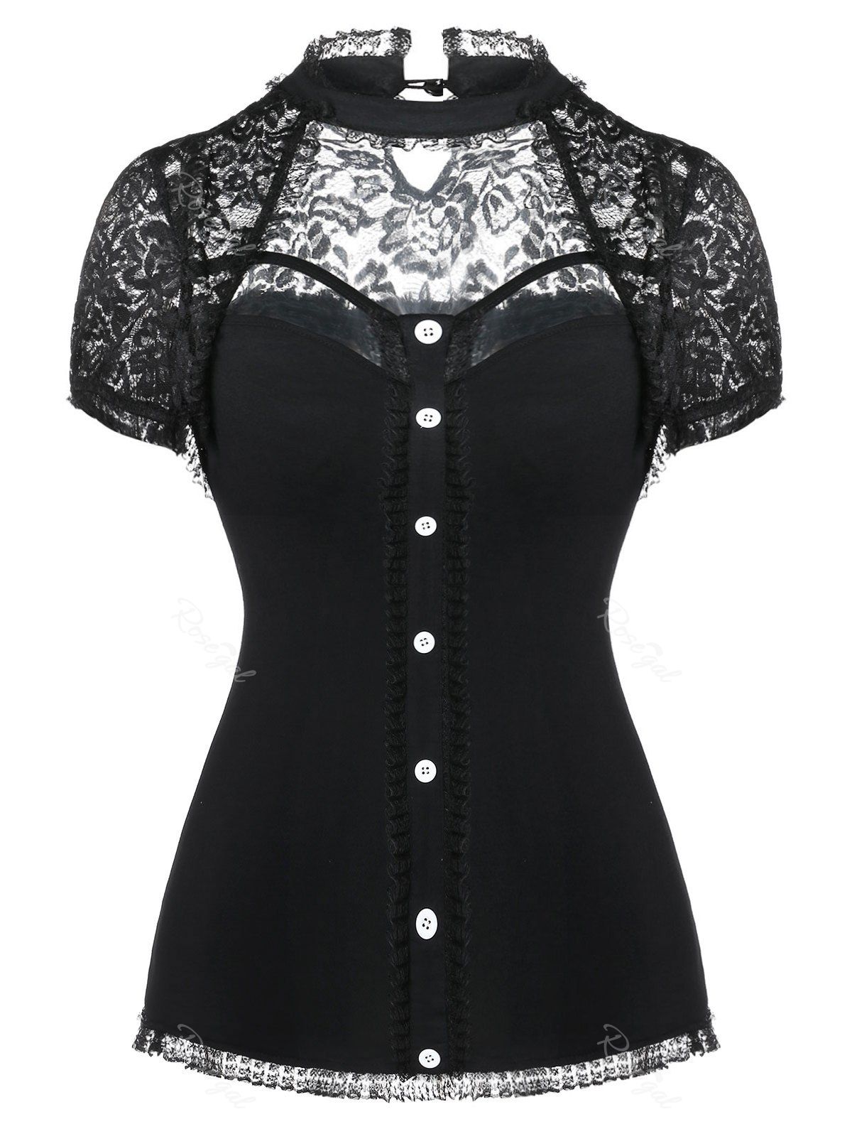 

Plus Size Lace Insert Cut Out T-shirt, Black