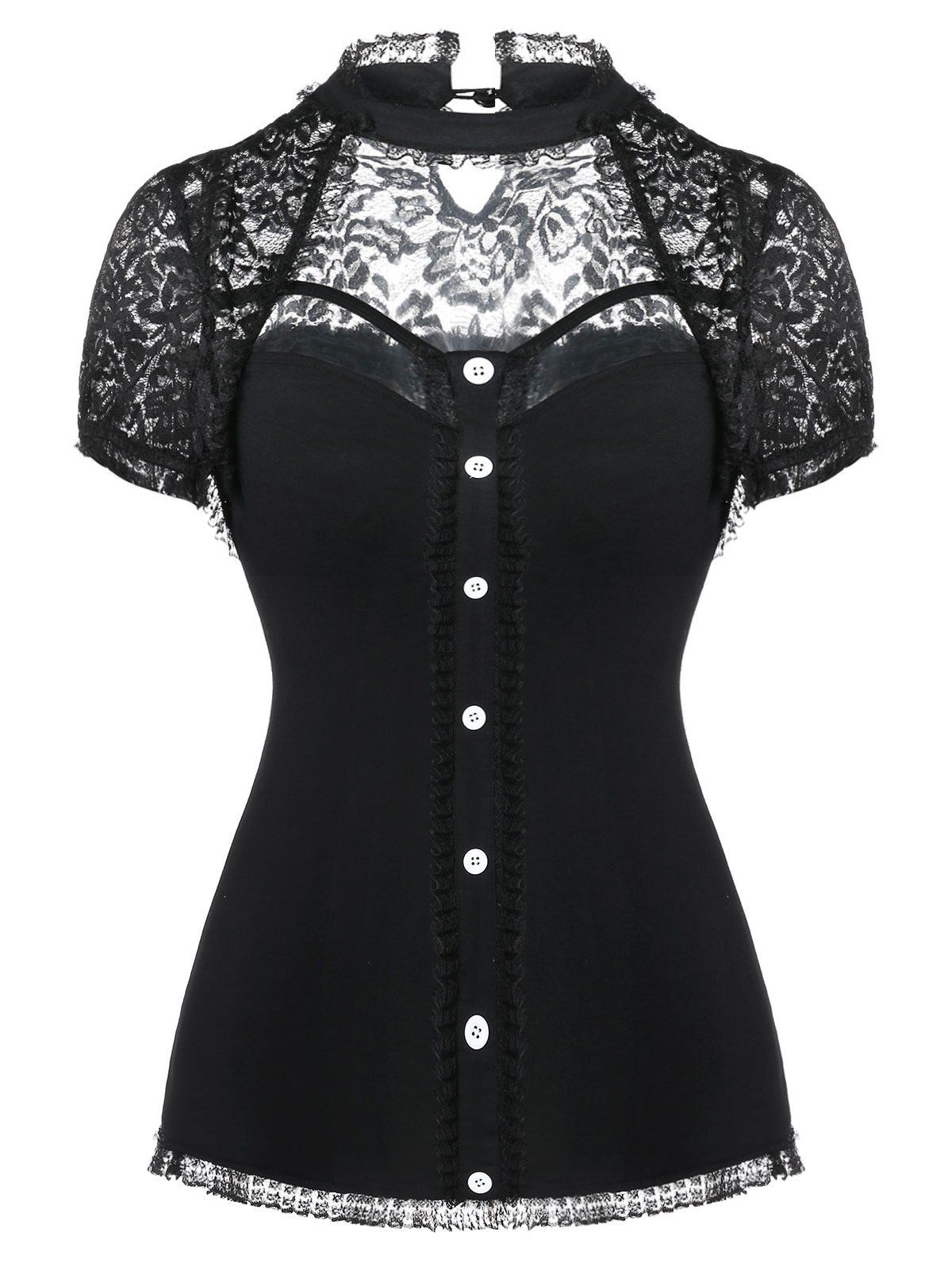 

Plus Size Lace Insert Cut Out T-shirt, Black