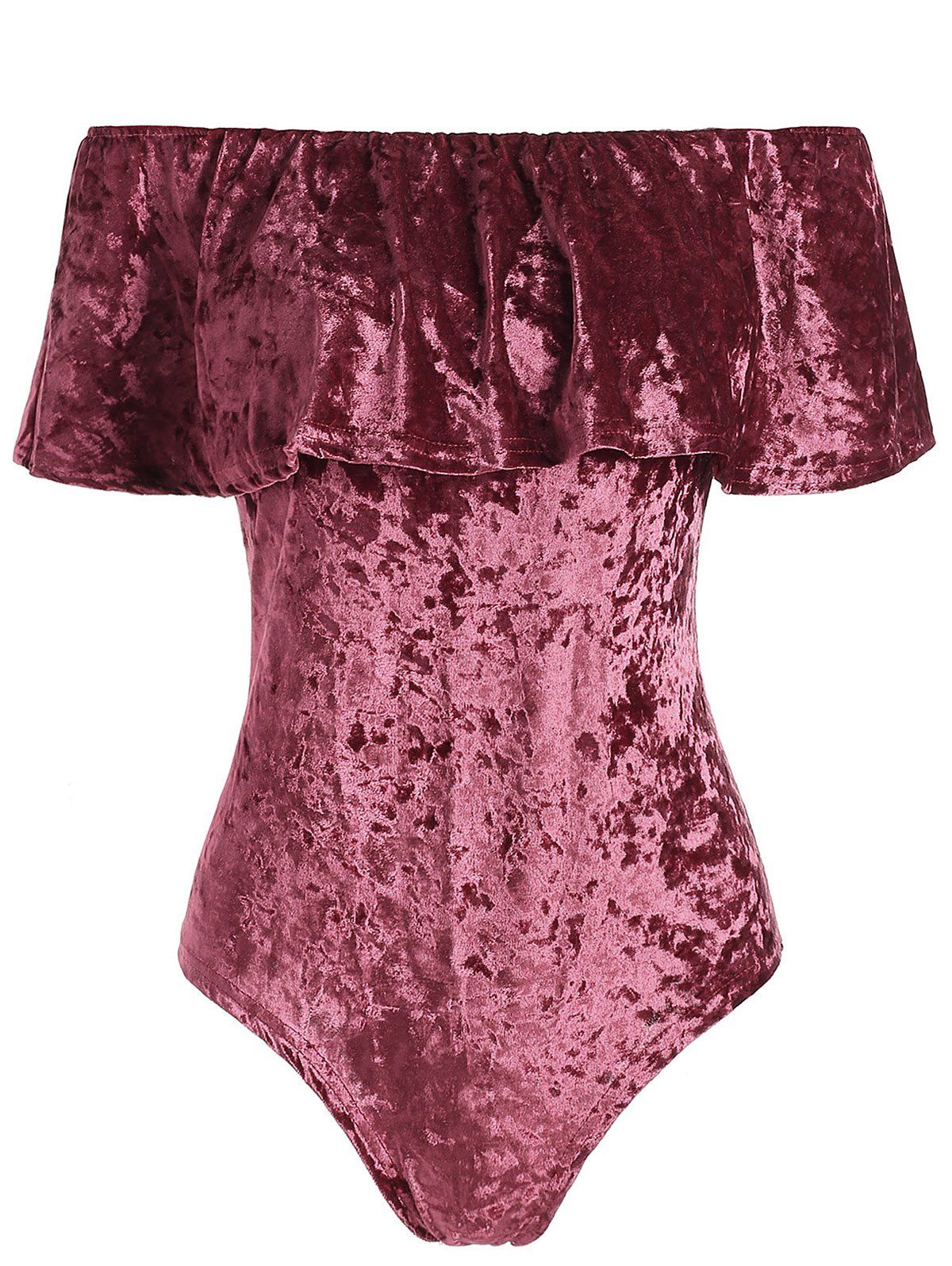 

Velvet Off Shoulder Flounce Bodysuit, Red wine