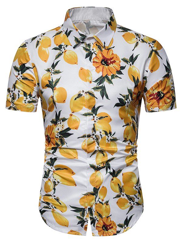 

Lemon Flower Print Short Sleeve Shirt, Multi