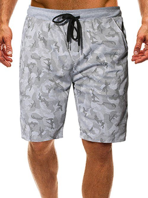 

Drawstring Camouflage Print Shorts, Light gray