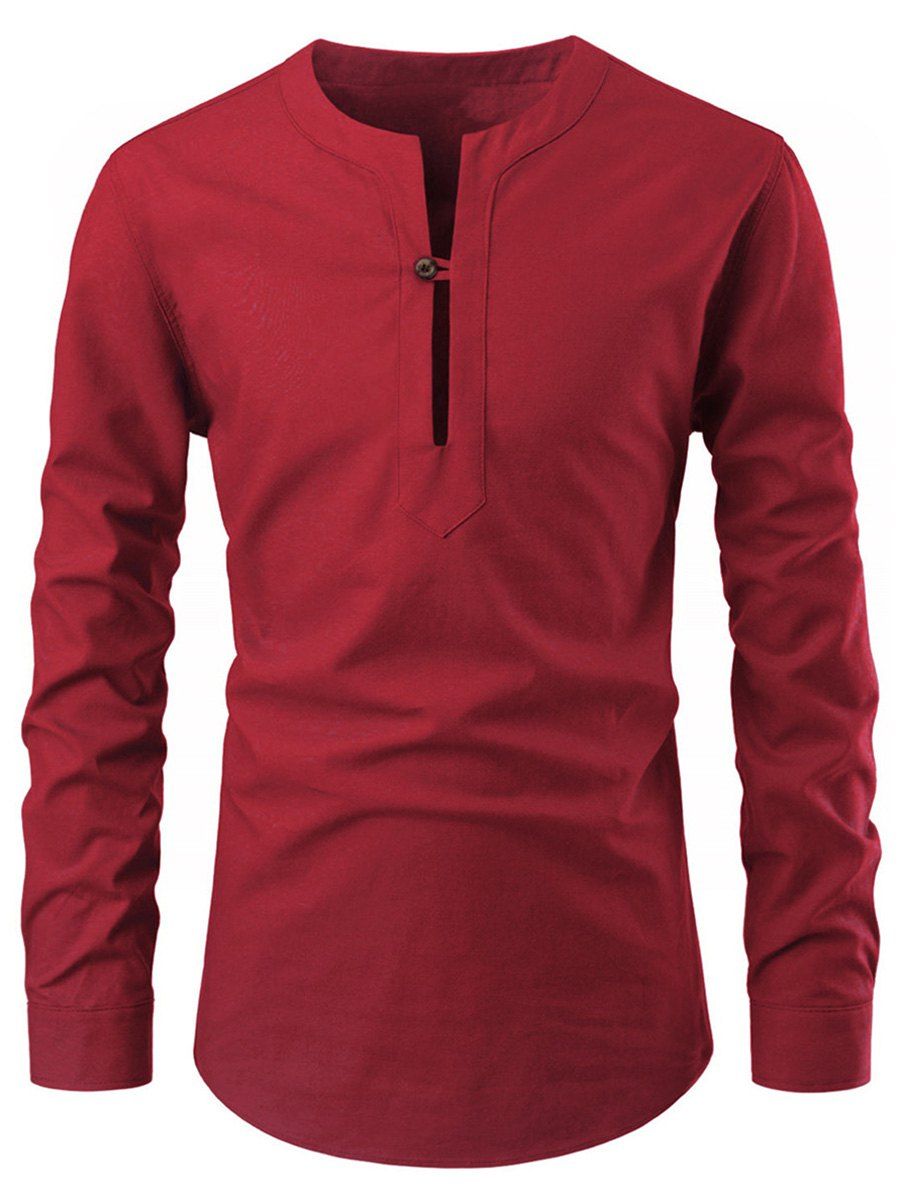 

Solid Color Hollow Long Sleeves Shirt, Red