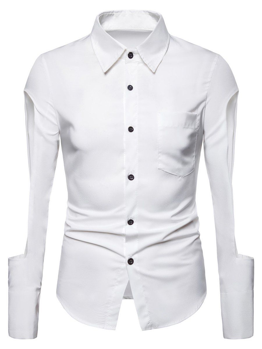 Cutout Long Sleeves Solid Color Shirt, White