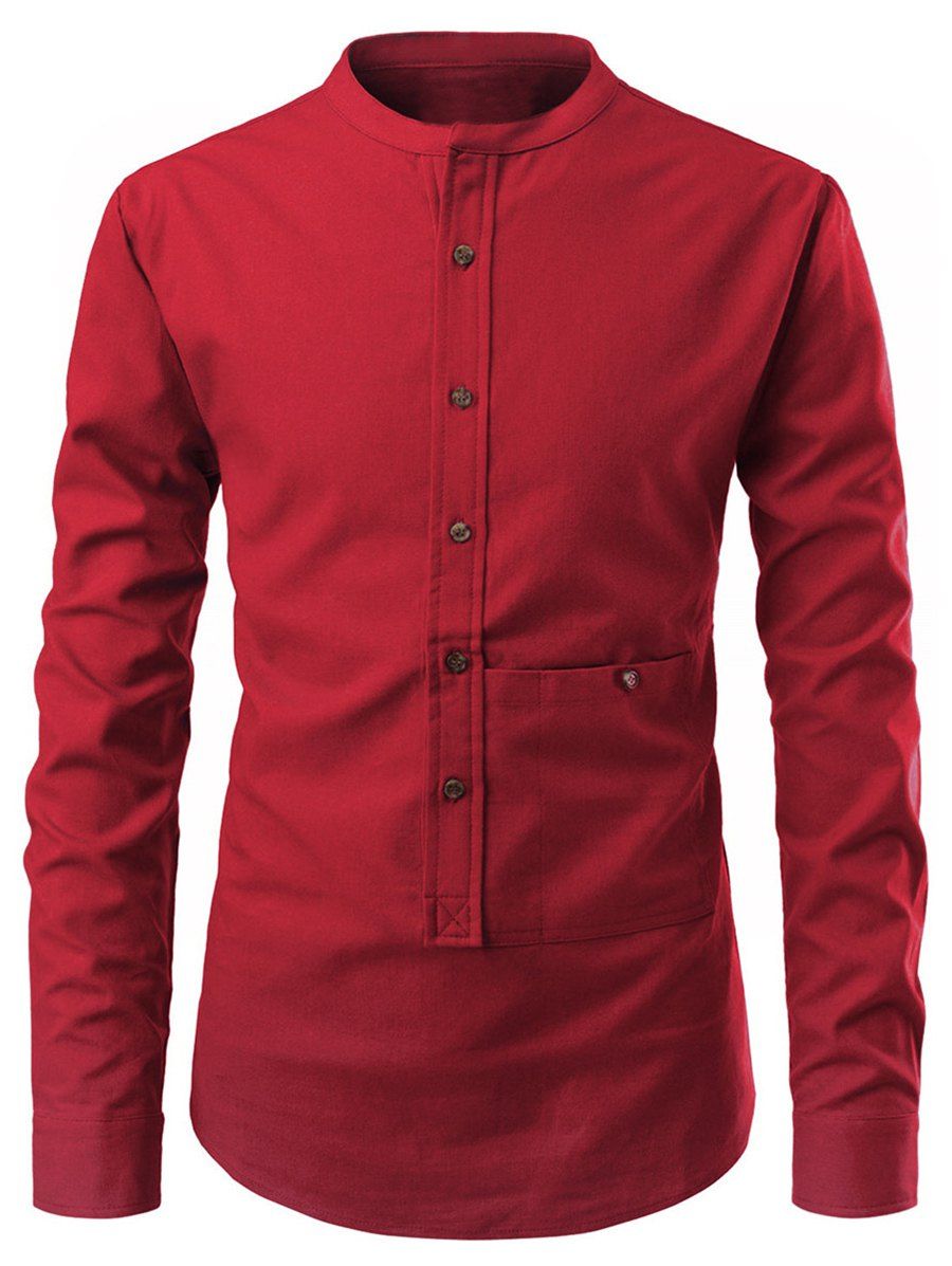 

Solid Color Button Up Pollover Shirt, Red