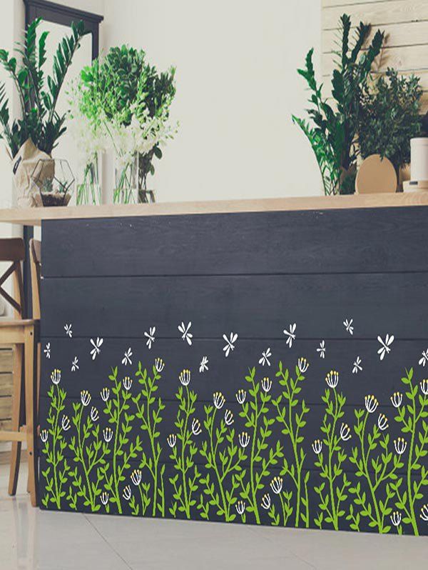 

Dragonfly Floral Plants Pattern Wall Stickers, Multi