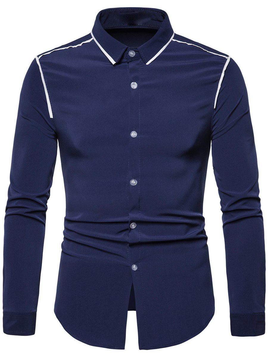 

Long Sleeves Panel Casual Shirt, Cadetblue