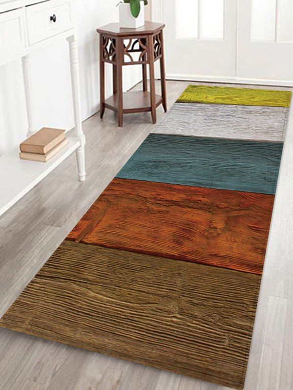 

Colorful Wood Grain Patterned Water Absorption Area Rug, Multi