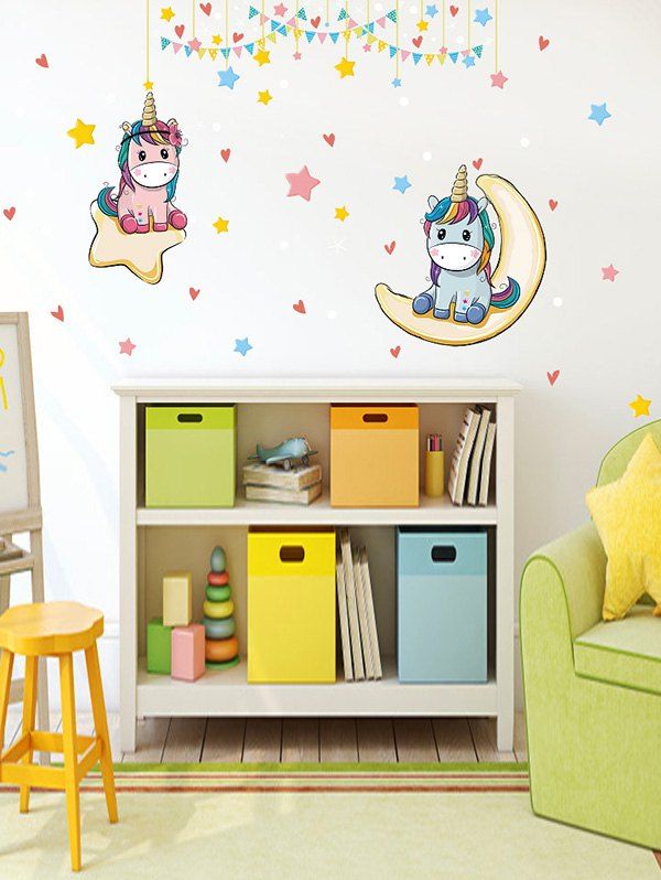 

Cartoon Unicorn Star Pattern Decorative Wall Stickers, Multi