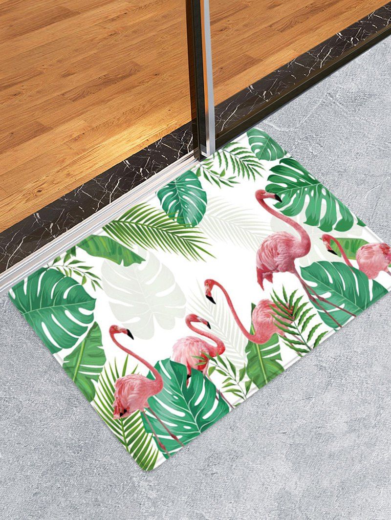 

Tropical Leaves Flamingo Pattern Water Absorption Area Rug, Clover green