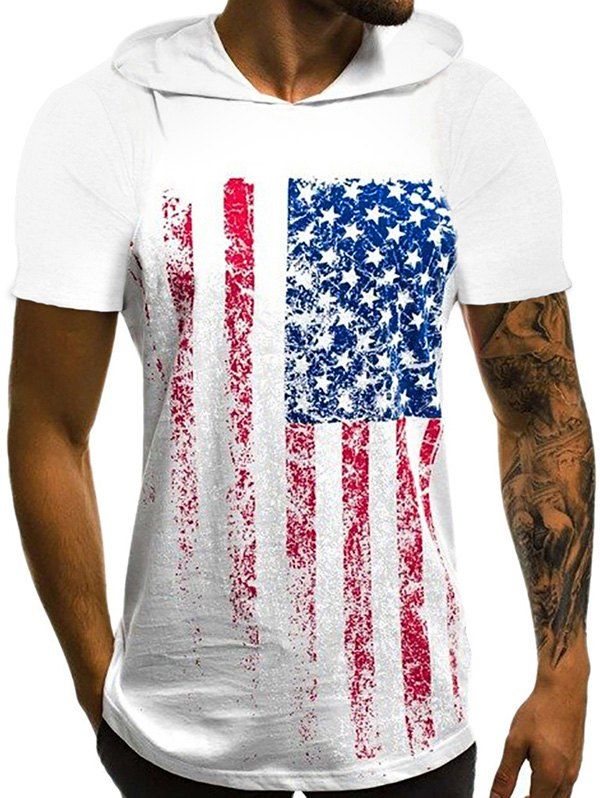 

American Flag Hooded T Shirt, White
