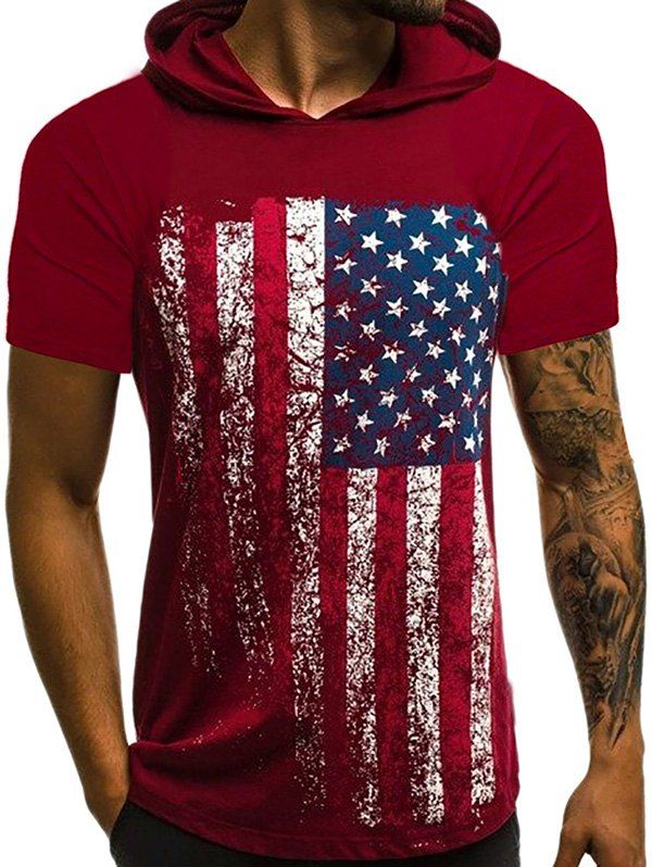 

American Flag Hooded T Shirt, Red wine