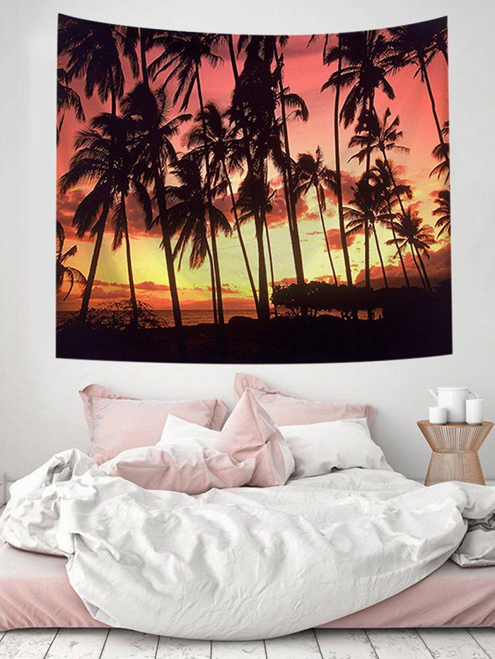 

Coconut Tree Printed Wall Tapestry, Twilight black