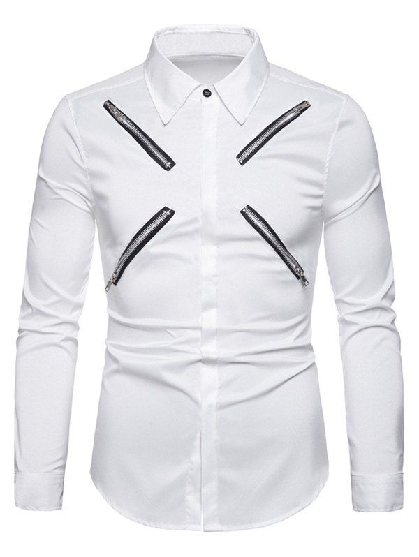 

Zipper Design Long Sleeves Shirt, White