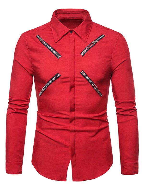 

Zipper Design Long Sleeves Shirt, Red
