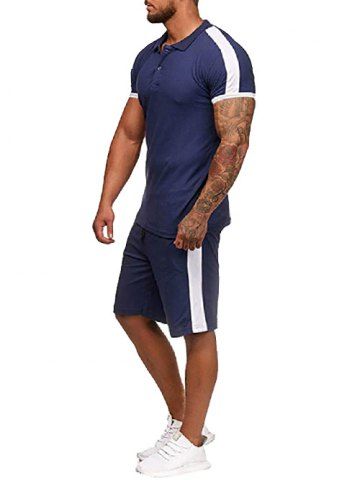 

Contrast Shirt Collar Tee and Shorts, Cadetblue