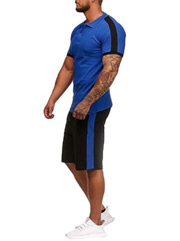 

Contrast Shirt Collar Tee and Shorts, Blue