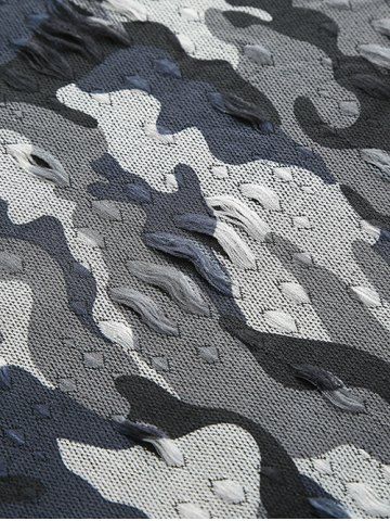 

Camouflage Print Ripped Hooded Tee, Gray