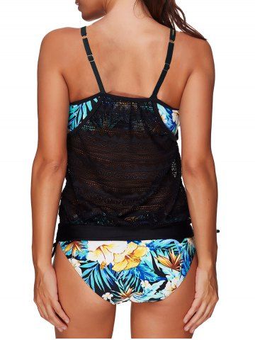 

Crochet Floral Layered Style Tankini Set, Black