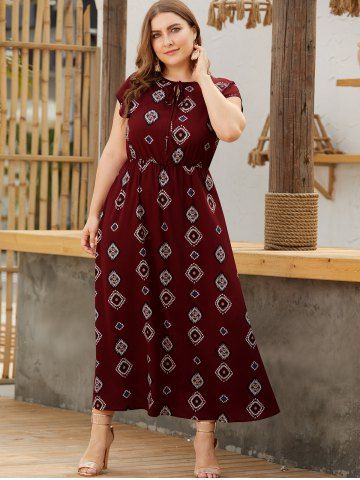 

Plus Size Tribal Print Maxi Dress, Red wine