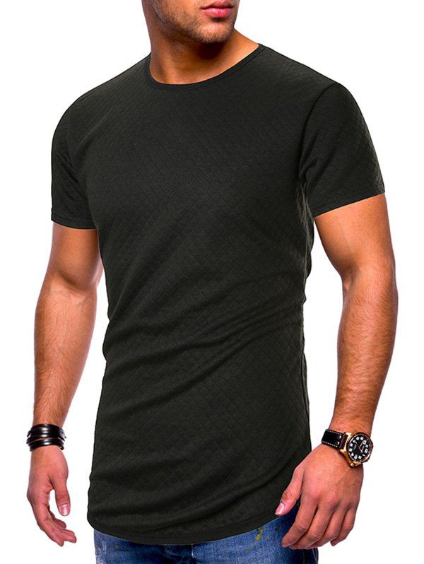 

Solid Color Grid Print Slim Fit Tee, Black