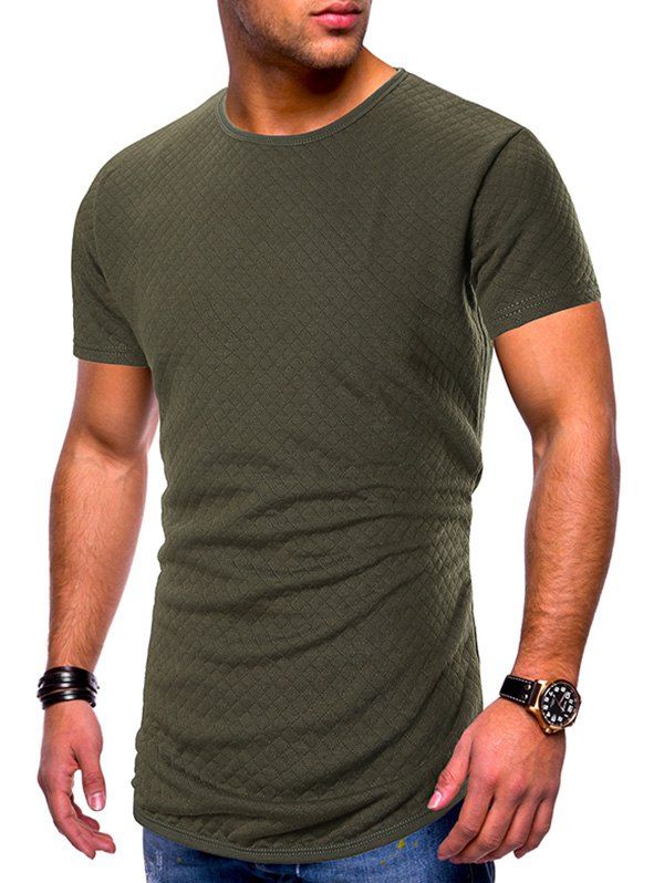 

Solid Color Grid Print Slim Fit Tee, Army green