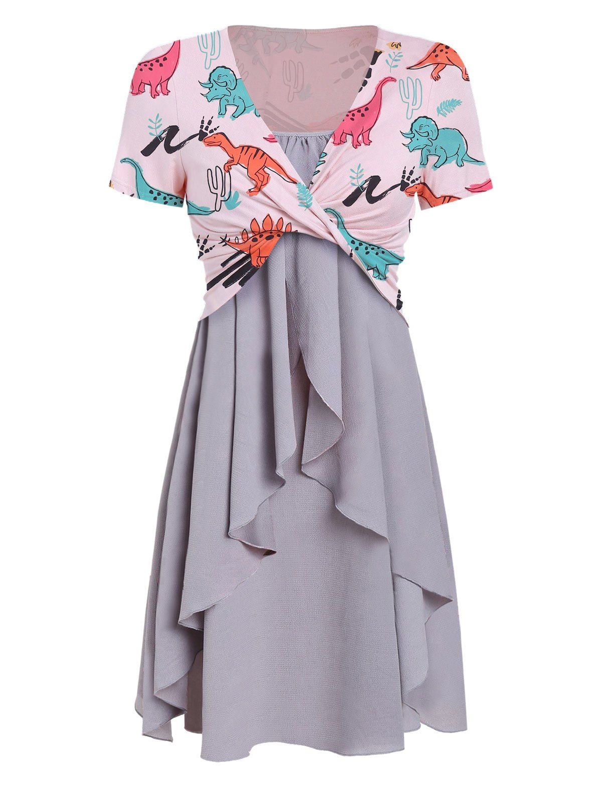 

Cami Flounce Dress with Twist T Shirt, Light gray