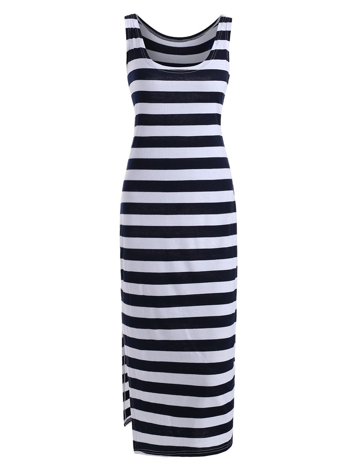 

Striped Midi Slit Bodycon Dress, Midnight blue