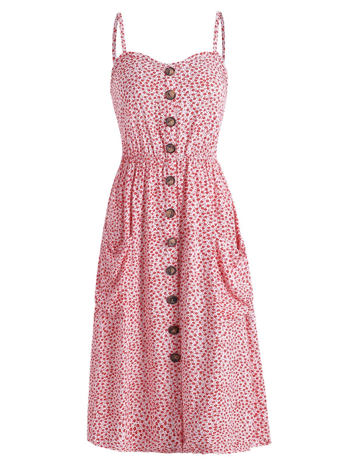 

Smocked Back Floral Cami Pocket Dress, Red