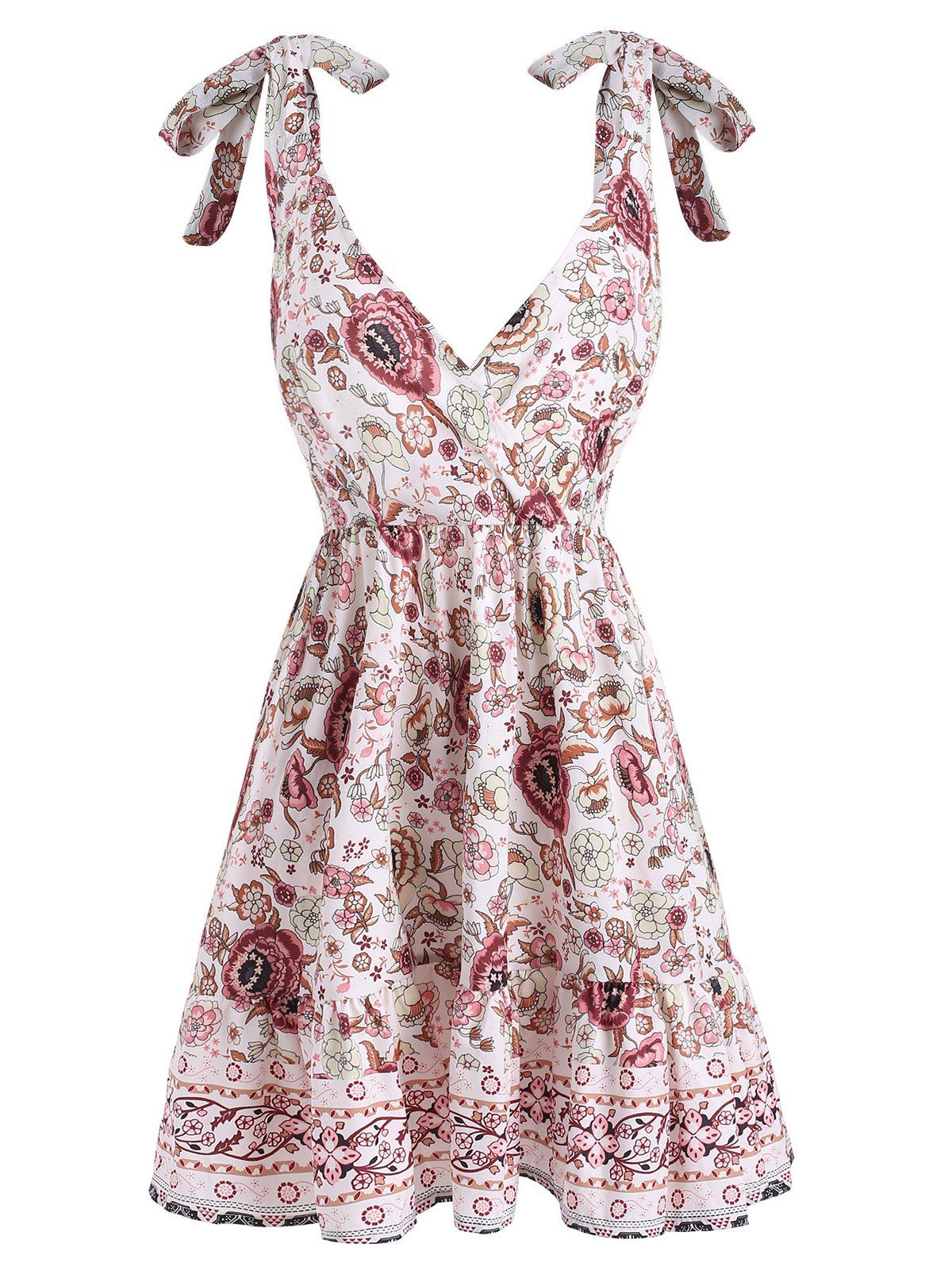 

Floral Tie Shoulder Flounce Mini Dress, Multi