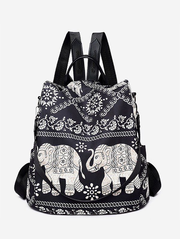 

Bohemian Elephant Nylon Backpack, Black