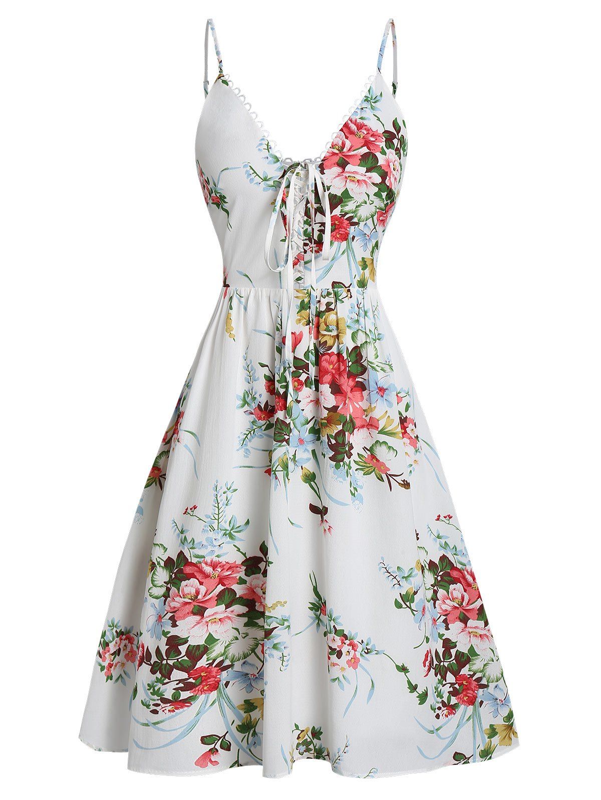 

Cami Floral Print Lace Up Dress, Multi-d