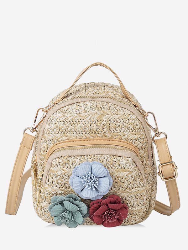 

Flower Decor Straw Crossbody Bag, Light khaki