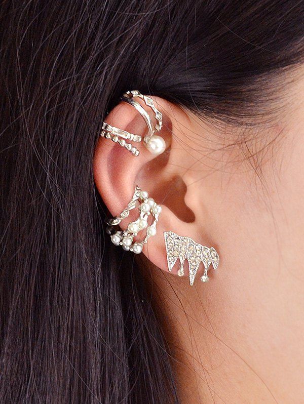 

9 Piece Beach Faux Pearl Ear Clip Set, Silver