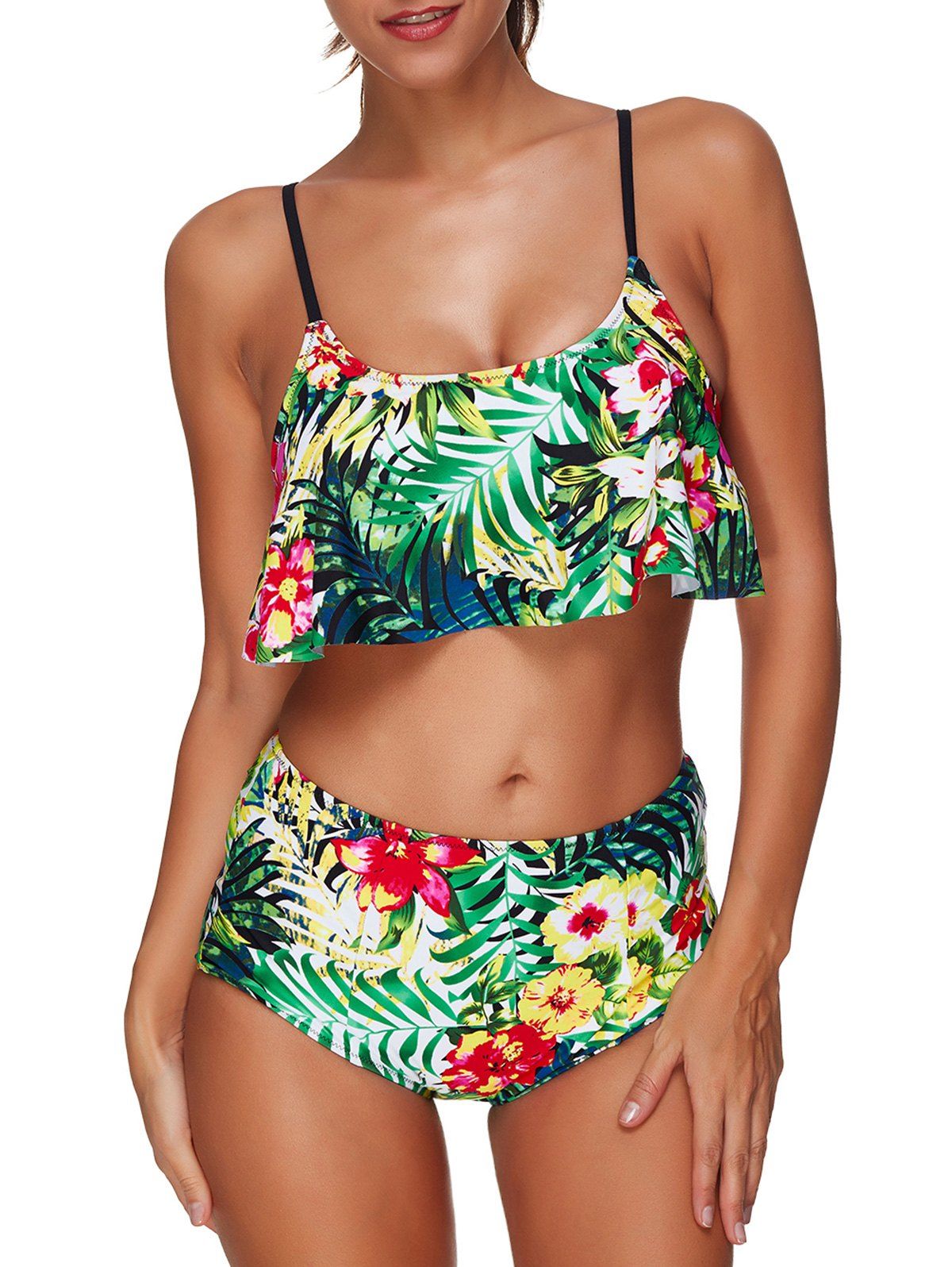 

Floral Print Wire Free Overlay Bikini Set, Multi-b