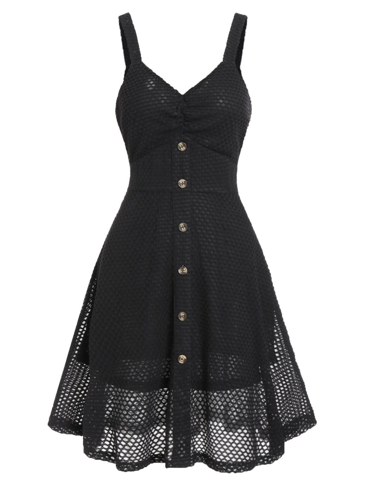 

Plunge Fishnet A Line Dress, Black