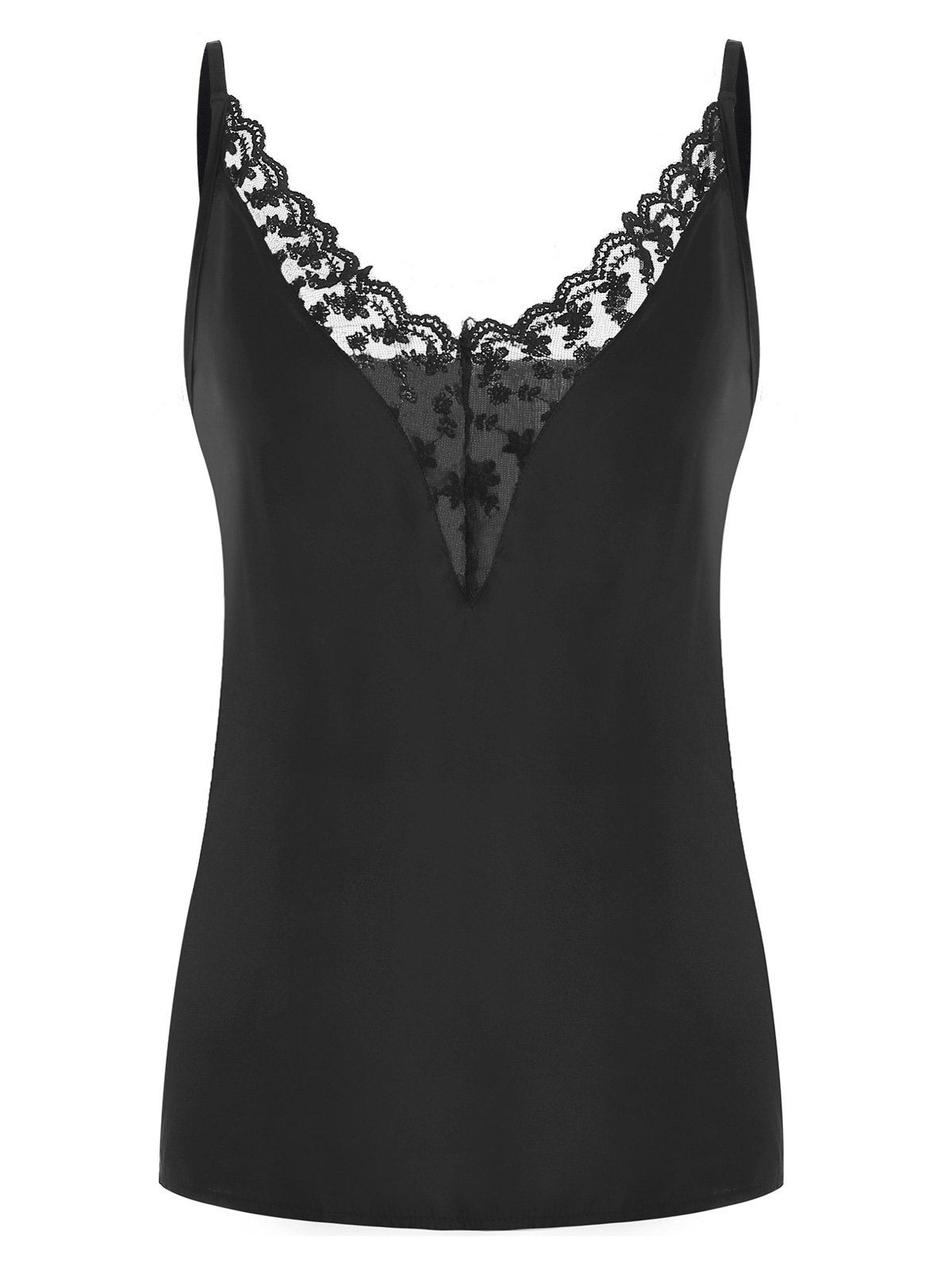 

Lace Panel Open Back Cami Top, Black